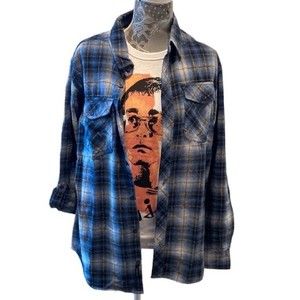 NWT Shacket Shirt Jacket Blue Oversized Flannel Button Up, Size Large